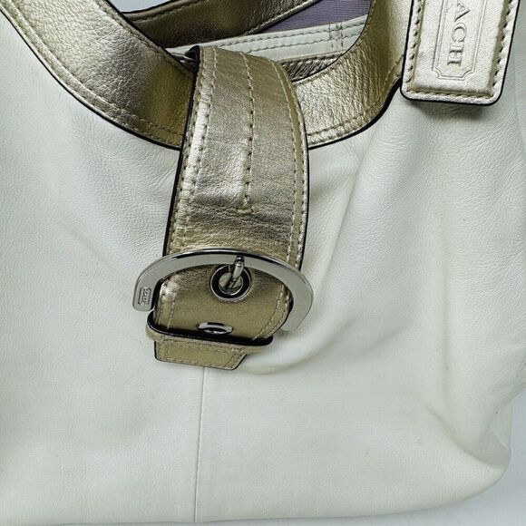 COACH Soho Buckle Gold Bone White Leather Hobo Shoulder Handbag - Picture 2 of 10